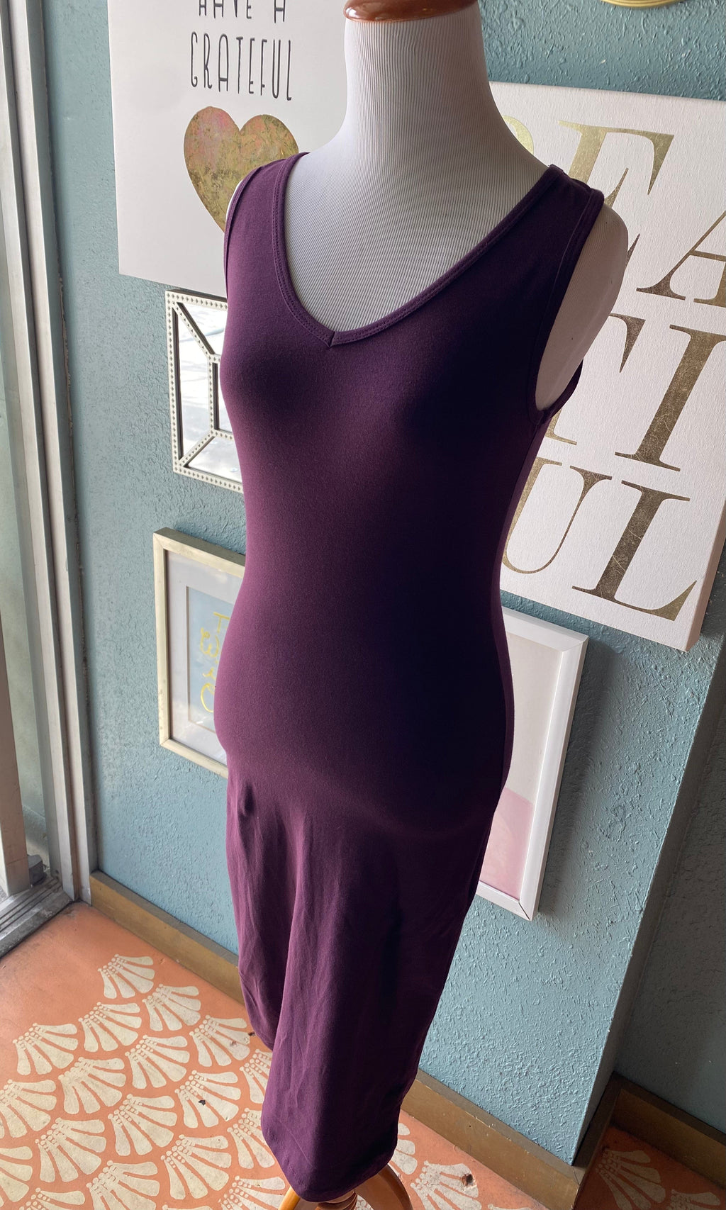 ZENANA Plum V Neck Bodycon Dress