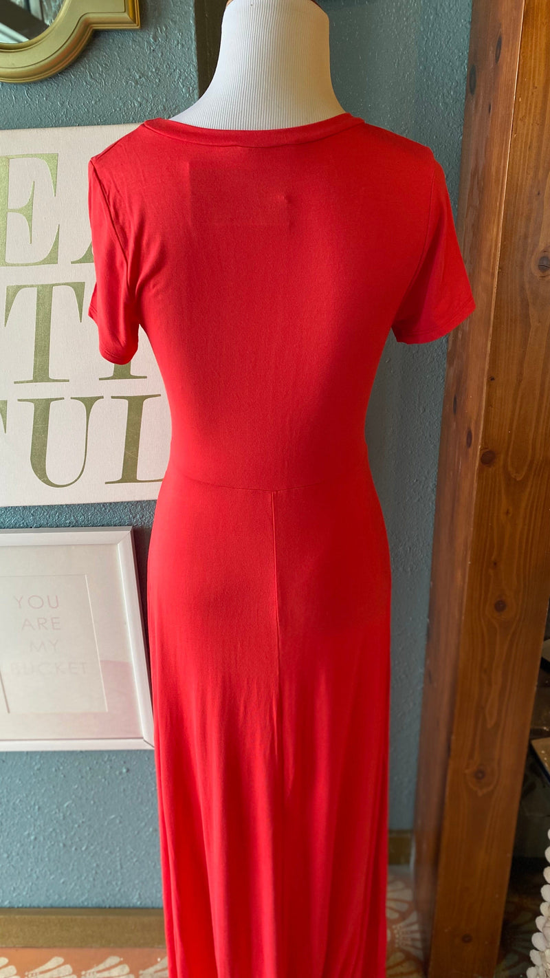 Beeson River Red Scrunched Front Maxi Dress