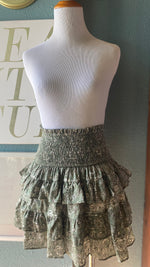 Olivaceous Green Floral Eyelet Ruffle Skirt