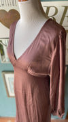 Olivaceous Mauve Satin Long Sleeve Dress