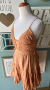 Olivaceous Apricot Lace Strap Mini Dress