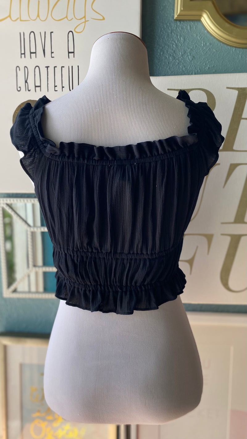 Olivaceous Black Ruffle Crop Top