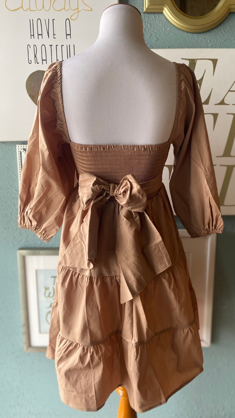 Olivaceous Brown Tie Back Cupcake Dress