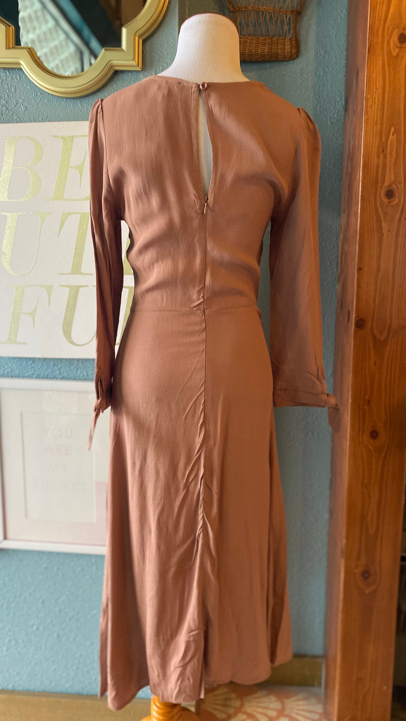 Olivaceous Tan Tie Sleeve Maxi Dress