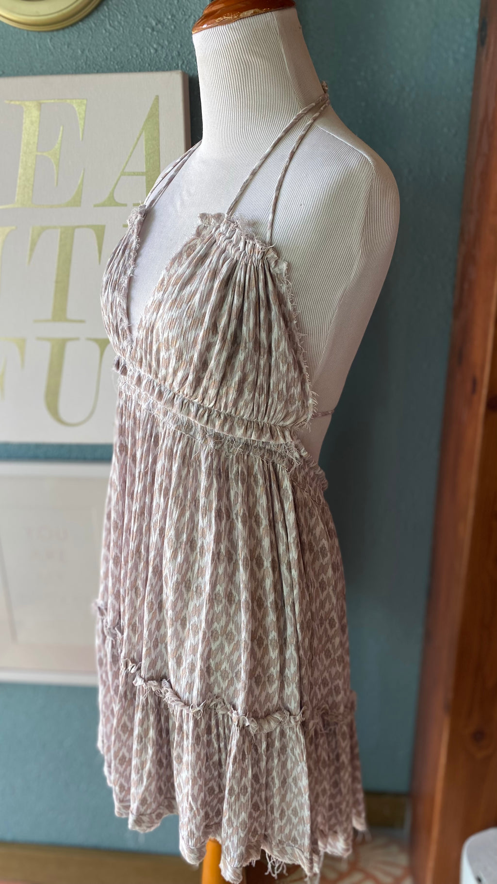 Olivaceous Pink and White Boho Tie Dress