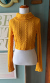 Blue Blush Mustard Cable Knit Cropped Sweater
