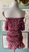 Olivaceous Pink Floral Off the Shoulder Scrunched Dress