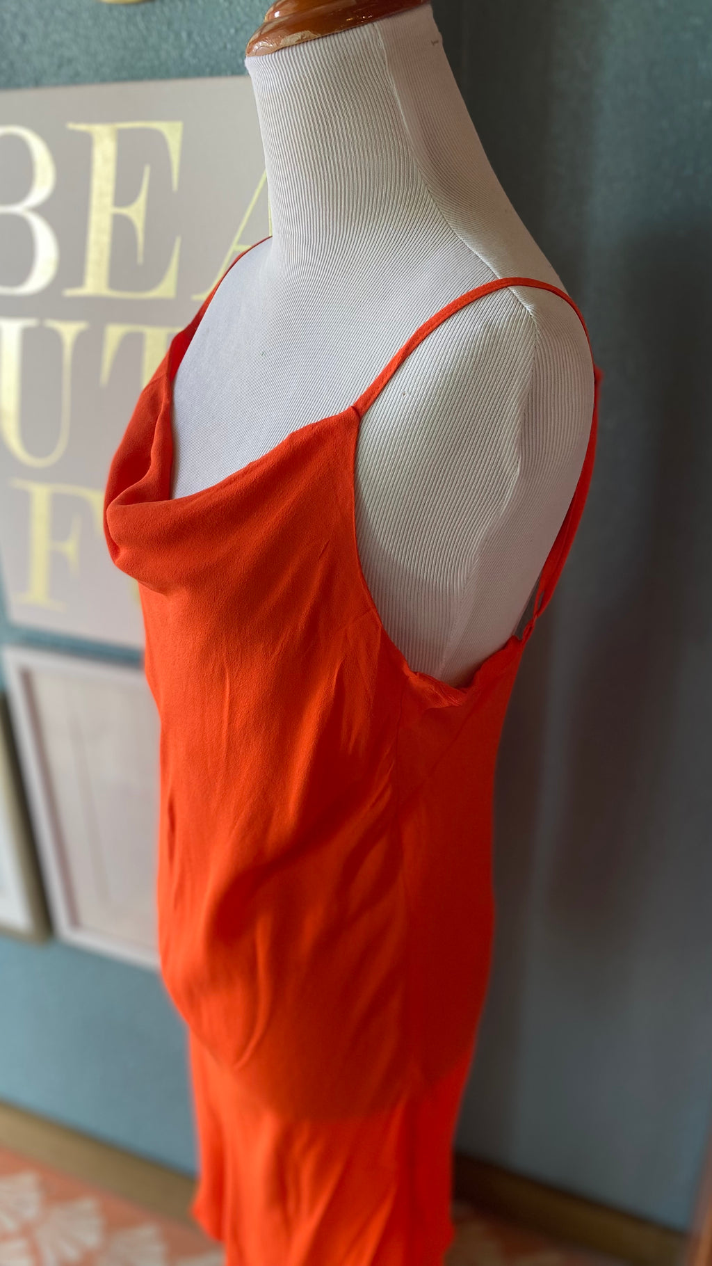 Olivaceous Coral Cowl Neck Dress