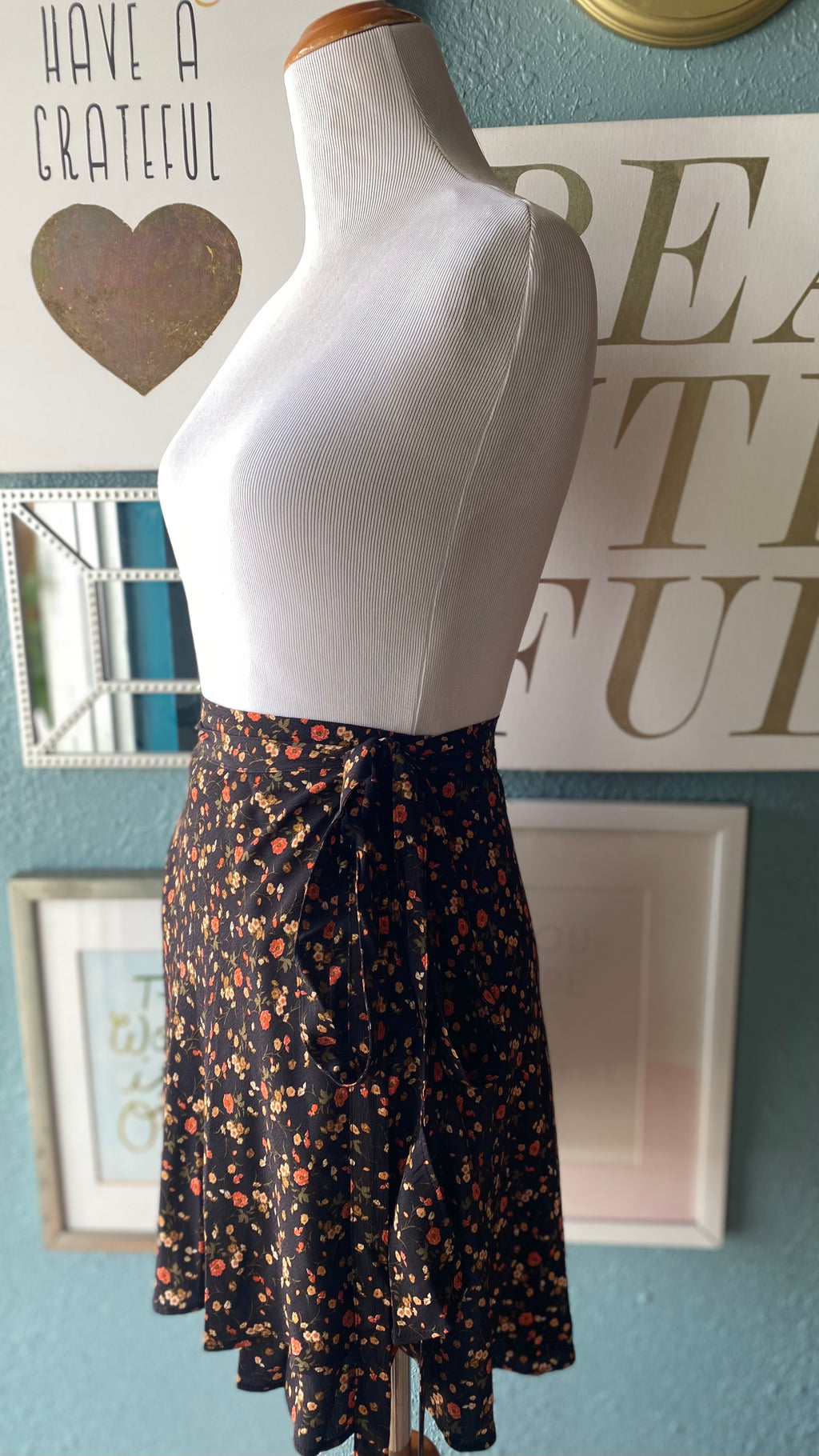 Olivaceous Black Floral Wrap Skirt