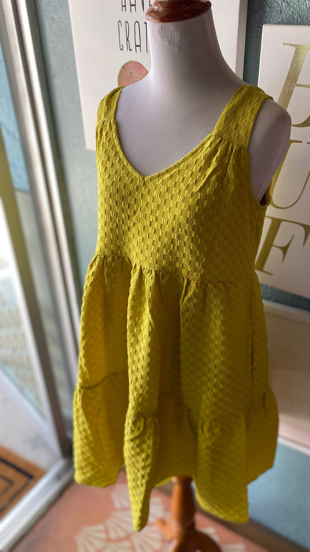 Ces Femma Lime Checkered Strap Dress