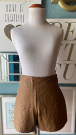 Olivaceous Tan Faux Leather Shorts