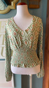 Ces Femme Green Geometric Scrunched Blouse