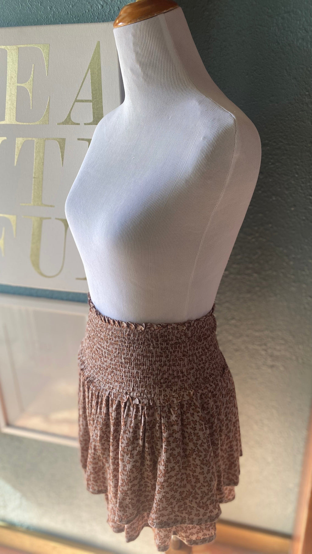 Olivaceous Blush Floral Ruffle Skirt