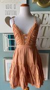 Olivaceous Apricot Lace Strap Mini Dress