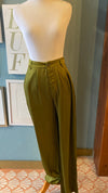 Olivaceous Green Silky Button Trousers