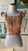 Olivaceous Sand Ruffle Crop Top