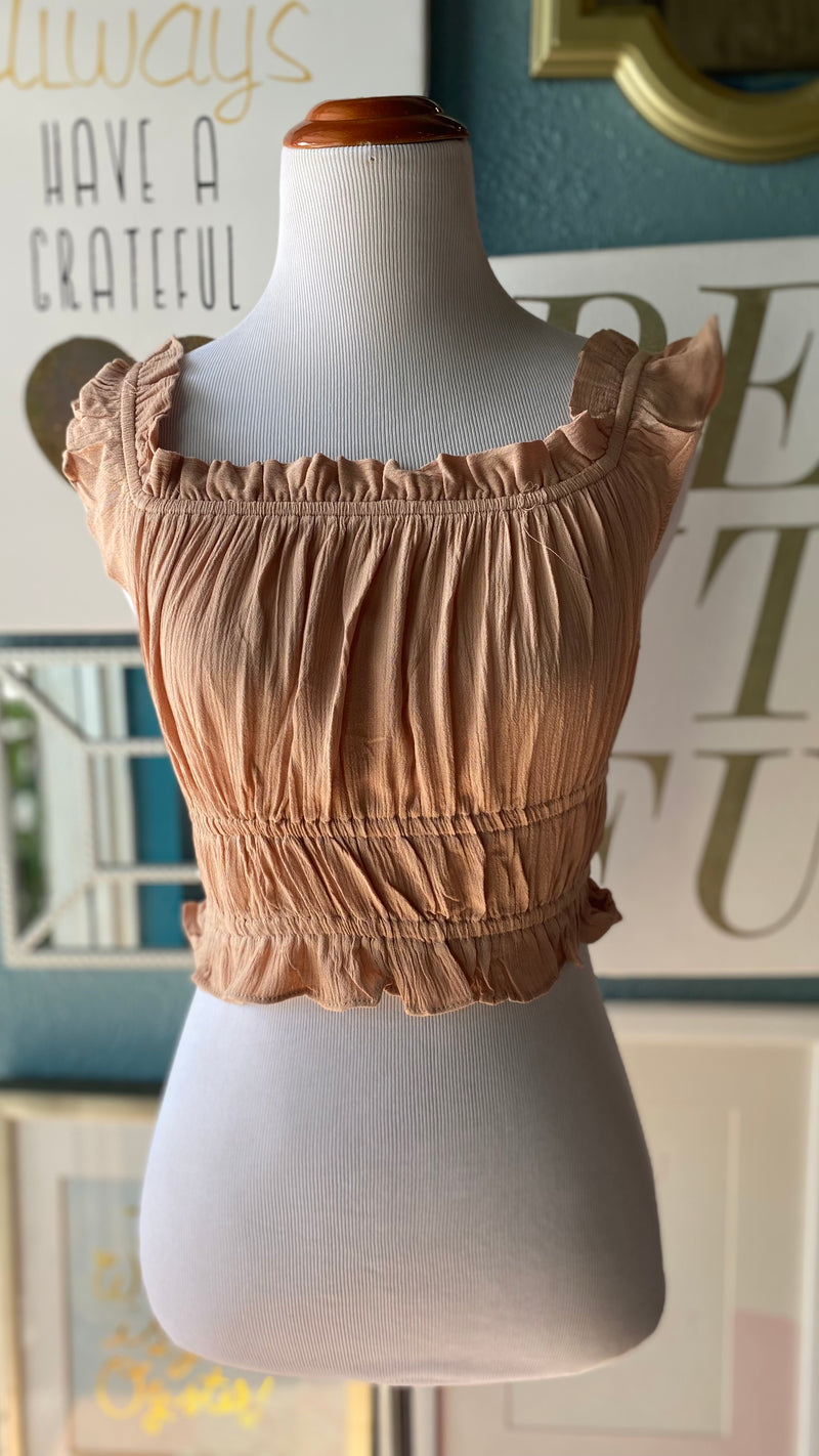 Olivaceous Sand Ruffle Crop Top