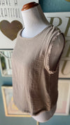 Olivaceous Light Mocha Fringe Tank Top