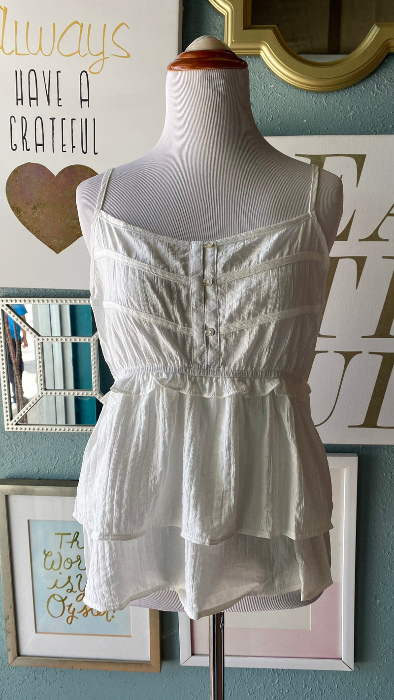 Ces Femma White Ruffle Button Front Top