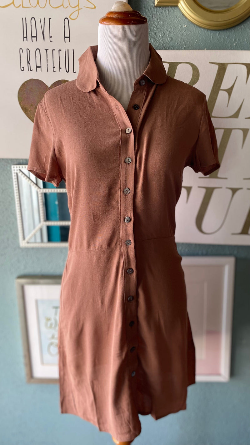 Olivaceous Light Brown Button Up Dress