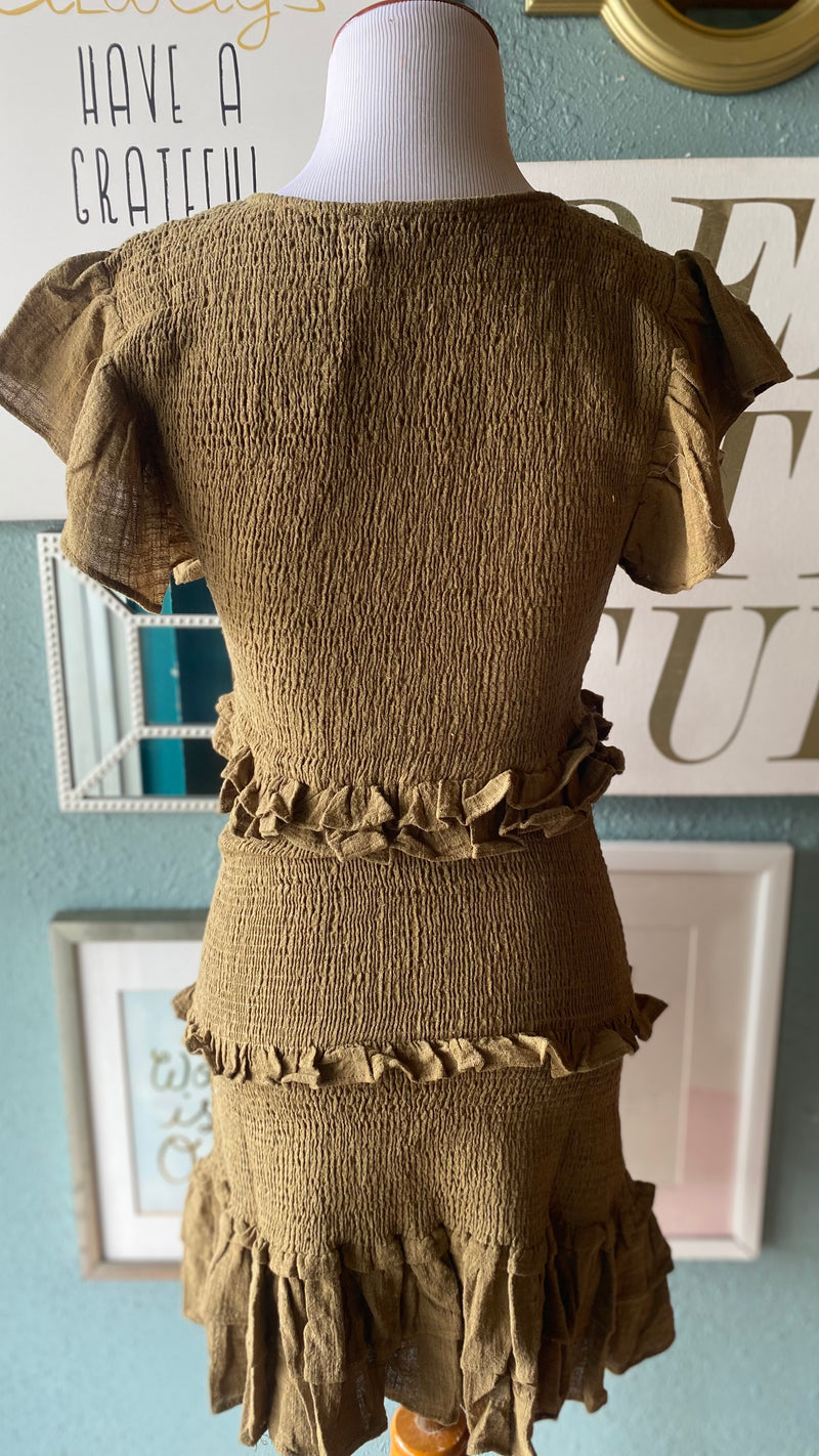 Olivaceous Olive Green Ruffle Tier Dress