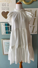 Olivaceous White Swish Dot Ruffle Dress