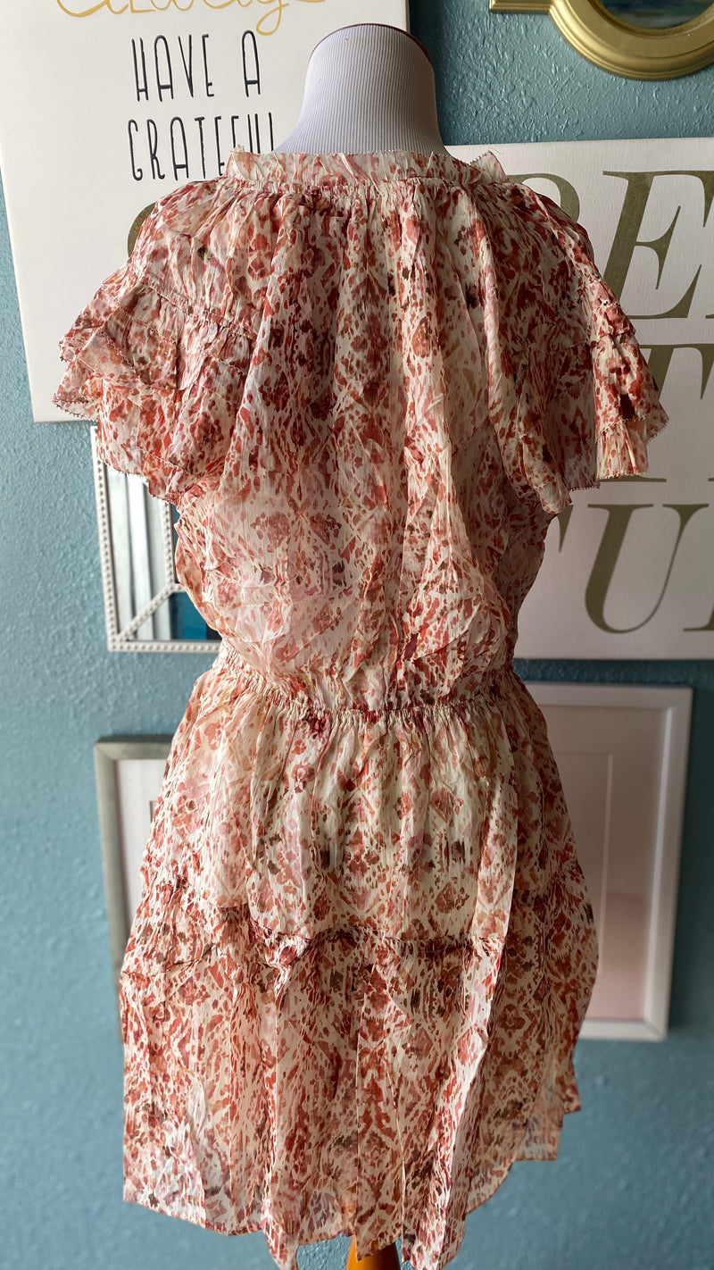 Olivaceous Cream Patterned Ruffle Dress