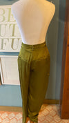 Olivaceous Green Silky Button Trousers