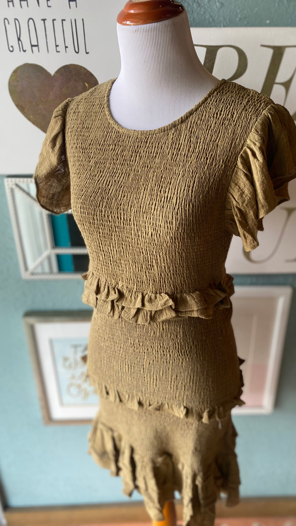 Olivaceous Olive Green Ruffle Tier Dress