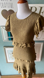 Olivaceous Olive Green Ruffle Tier Dress