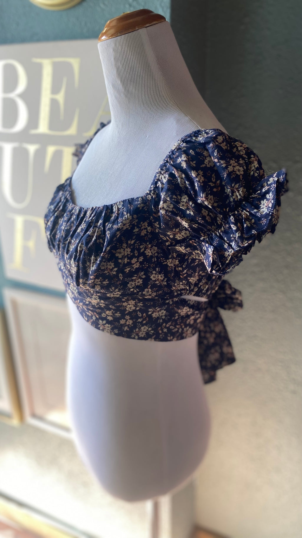 Olivaceous Navy Floral Wrap Crop Top