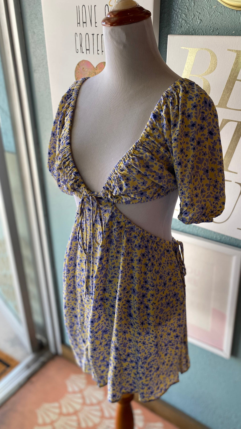 Olivaceous Yellow Floral Cut Out Dress