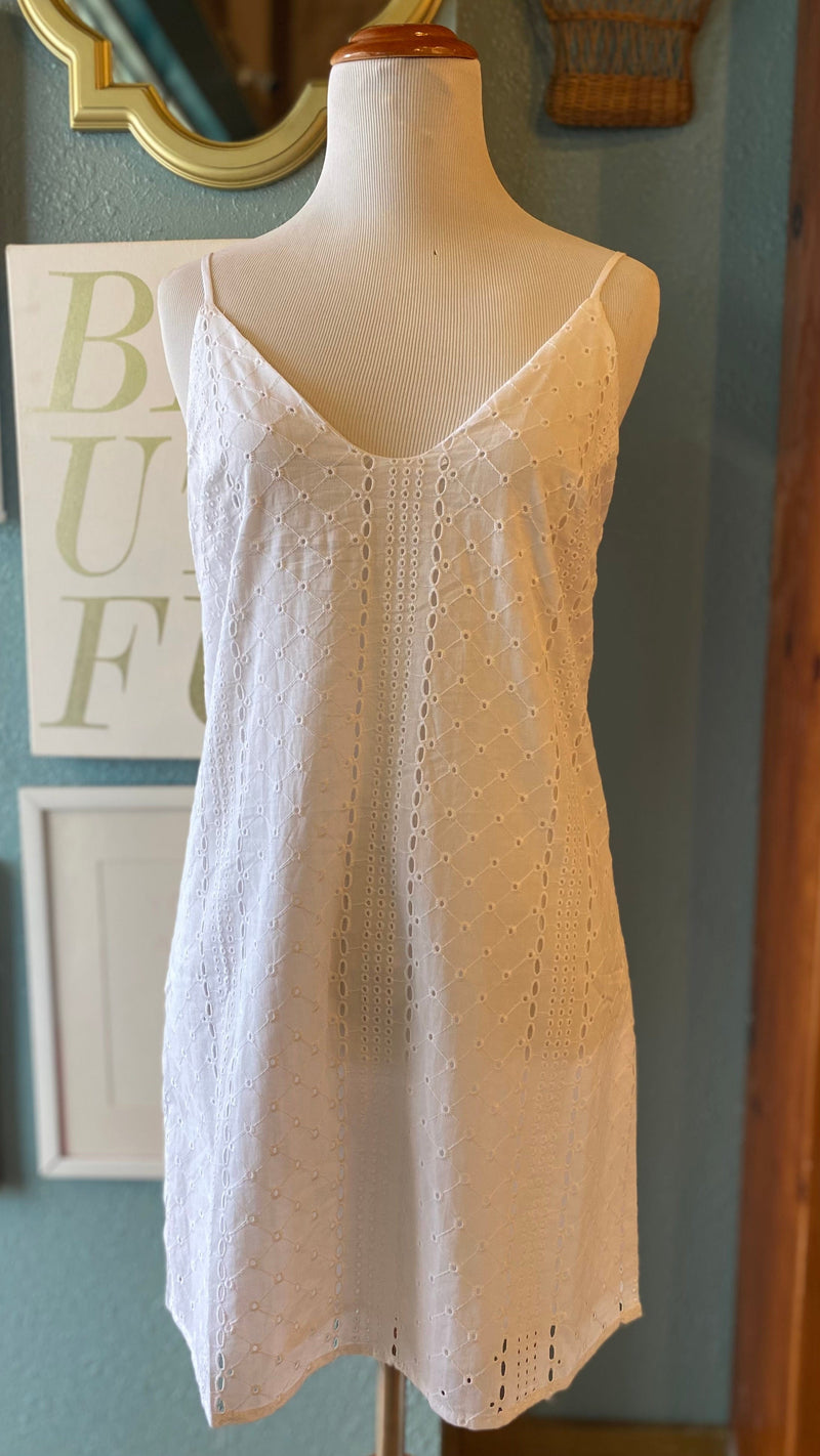 Olivaceous White Eyelet Tank Dress