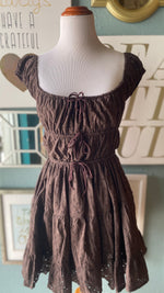 Olivaceous Brown Tie Tier Mini Dress