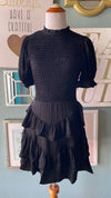 Olivaceous Black Silk Ruffle Dress
