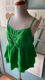 Ces Femma Green Ruffle Button Front Top