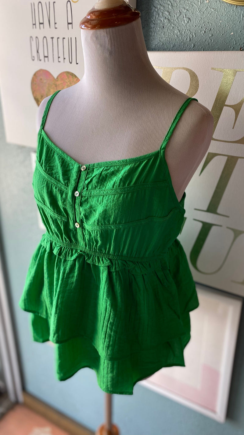 Ces Femma Green Ruffle Button Front Top