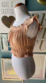 Olivaceous Sand Ruffle Crop Top