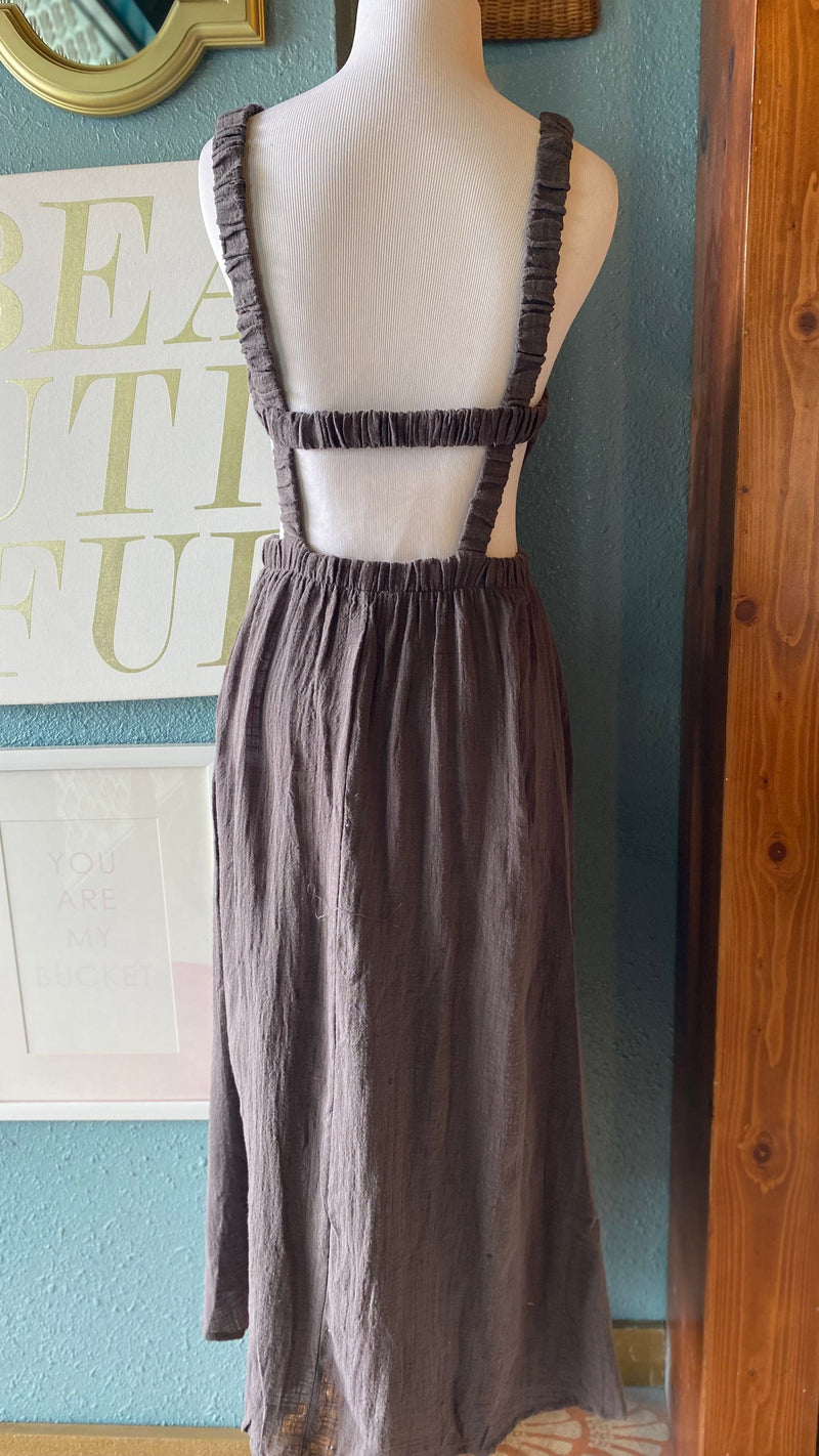 Olivaceous Brown Open Back Maxi Dress