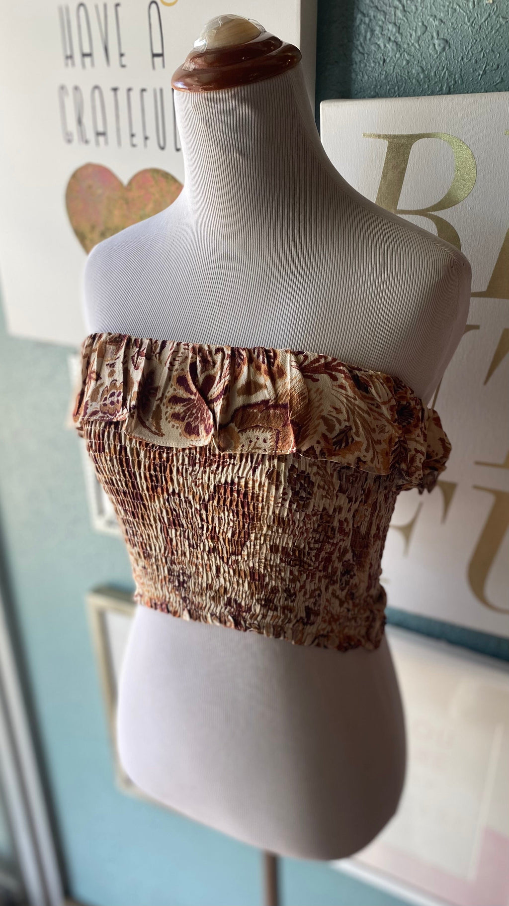 Olivaceous Brown Ruffled Tube Top