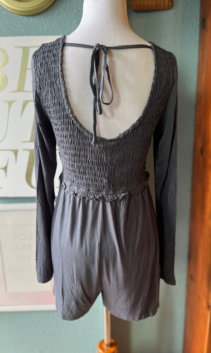 New in Ruched Navy Grey Romper