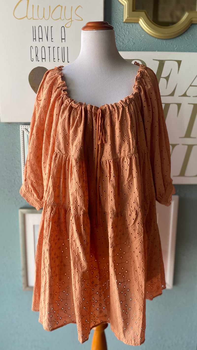 Olivaceous Apricot Eyelet Tie Dress