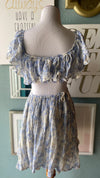 Olivaceous Blue Floral Ruffled Cut Out Dress