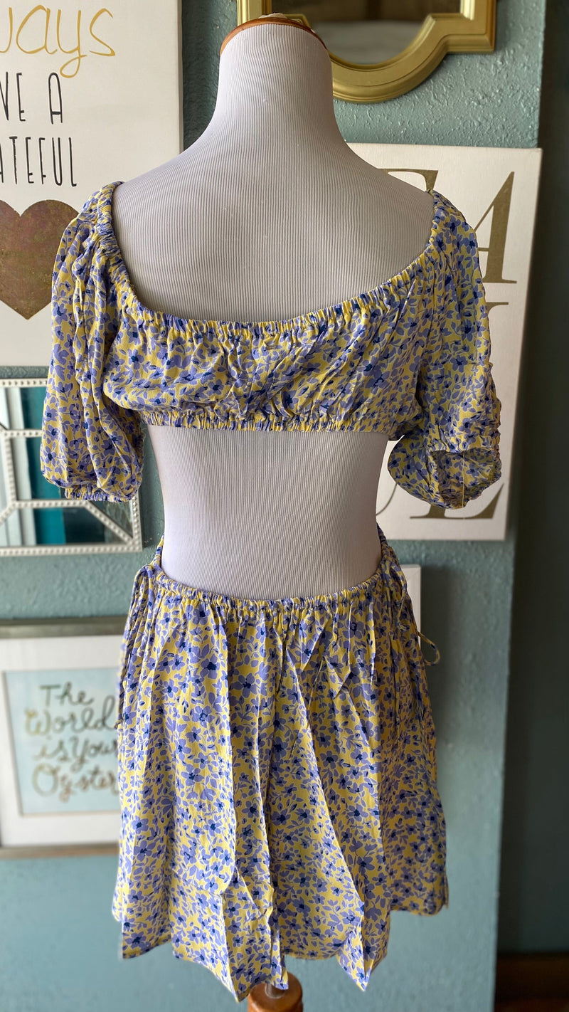 Olivaceous Yellow Floral Cut Out Dress