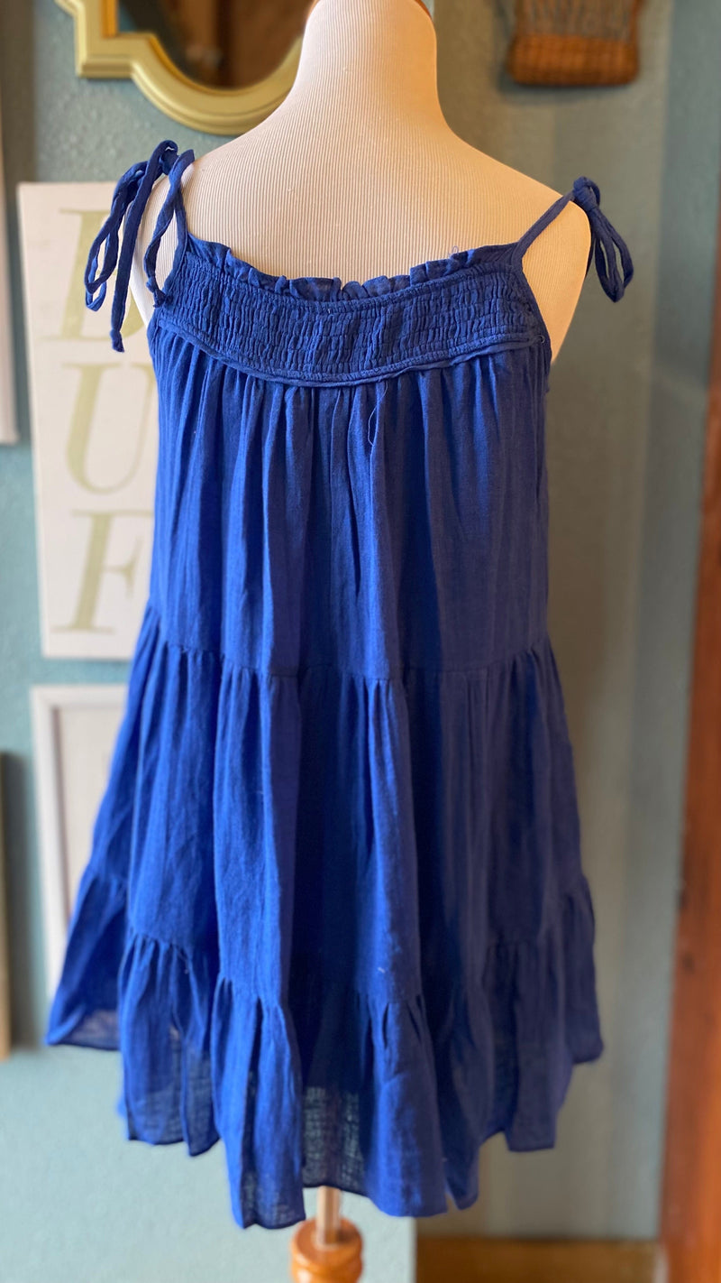 Olivaceous Blue Tie Strap Mini Dress