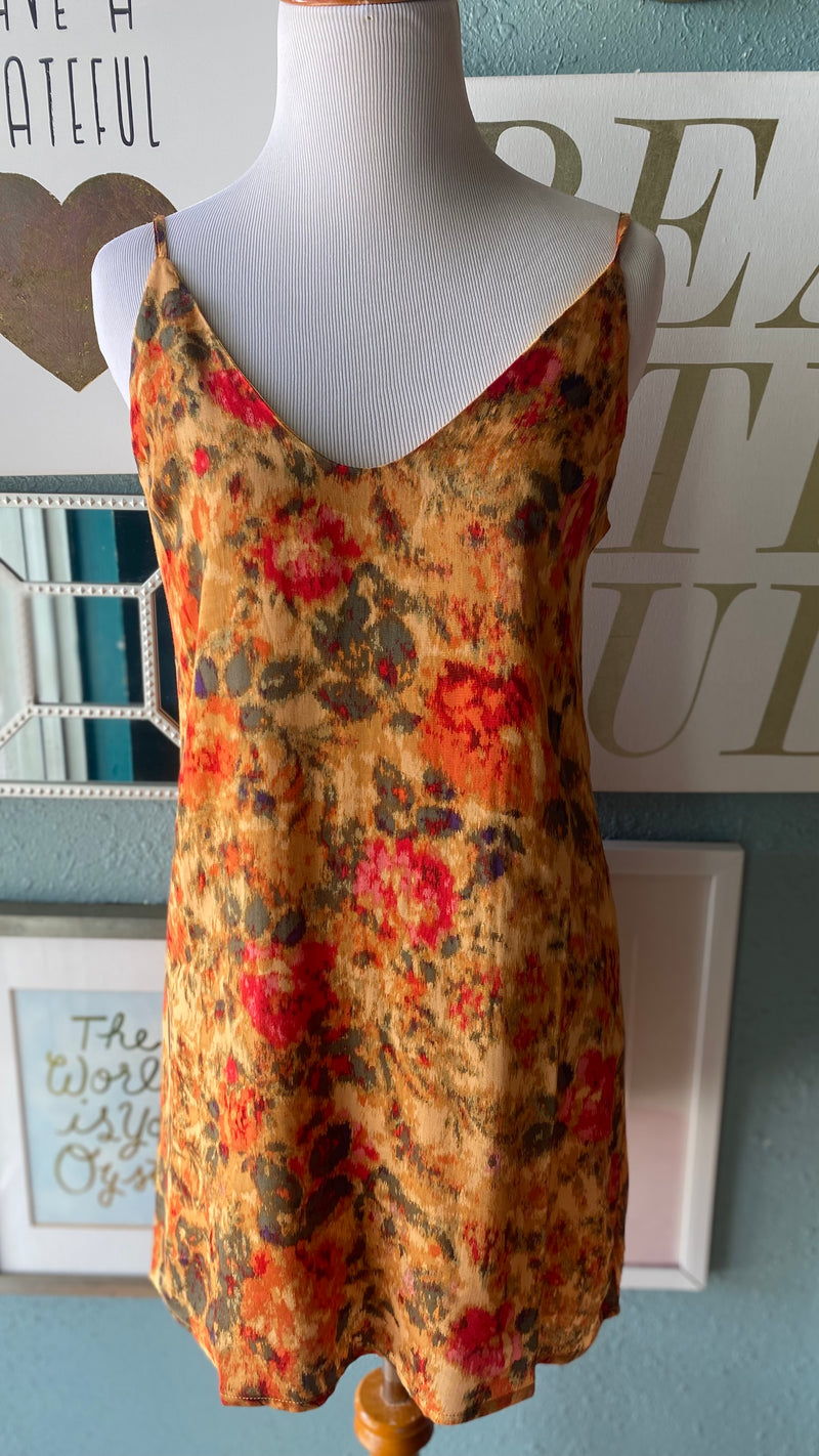 Olivaceous Tan Floral Patterned Slip Dress