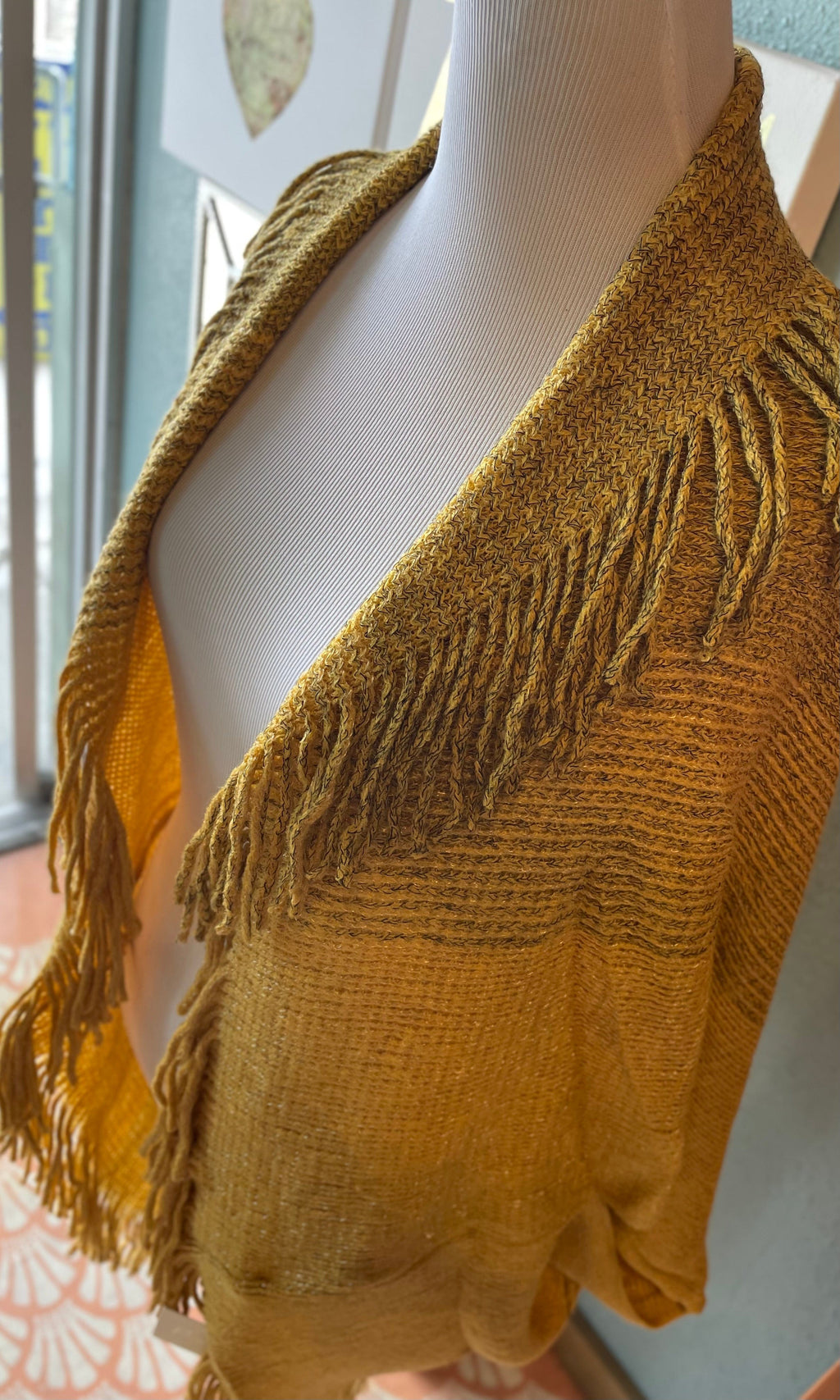 Riah Mustard Yellow Knitted Fringe Shawl