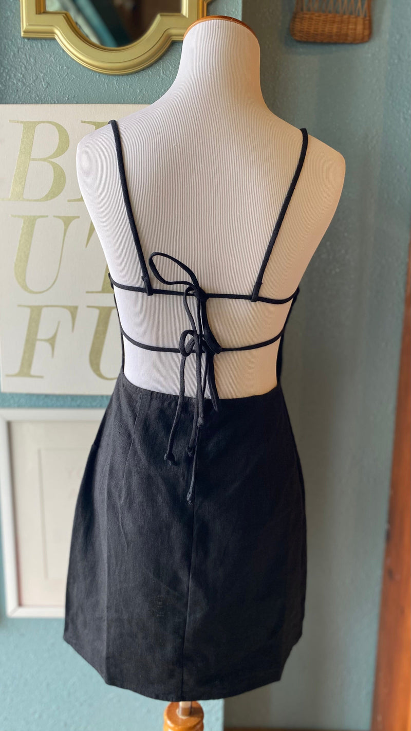 Olivaceous Black Tie Back Bodycon Dress