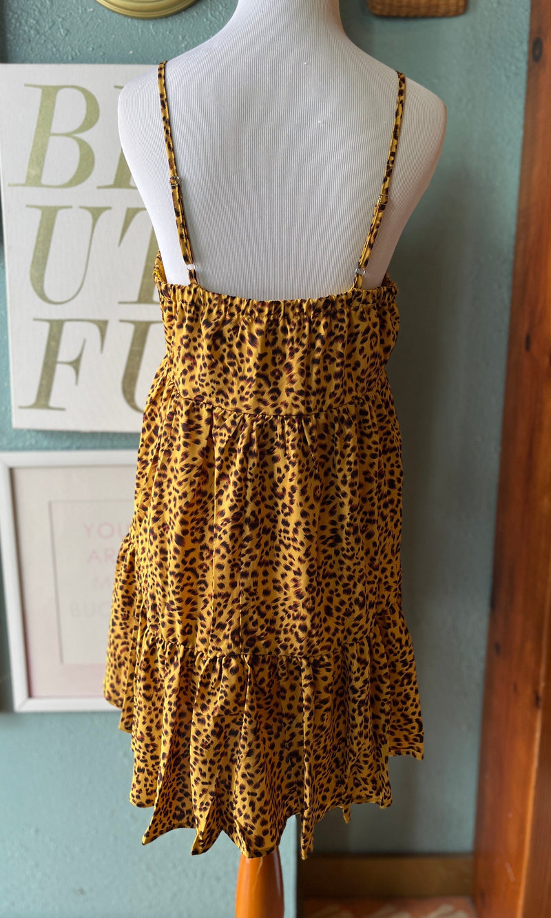 New In Yellow Cheetah Ruffle Dress