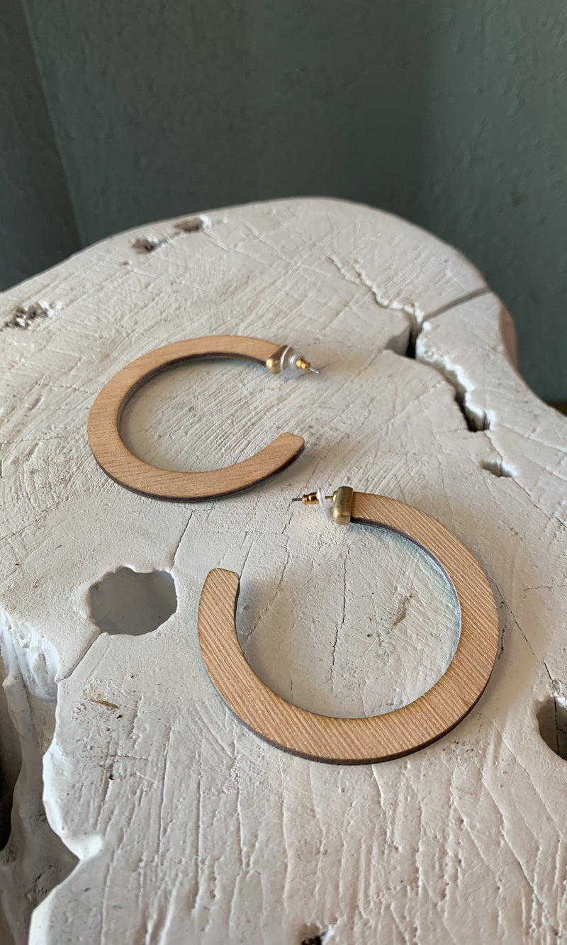 Teal Wood Hoop Earrings